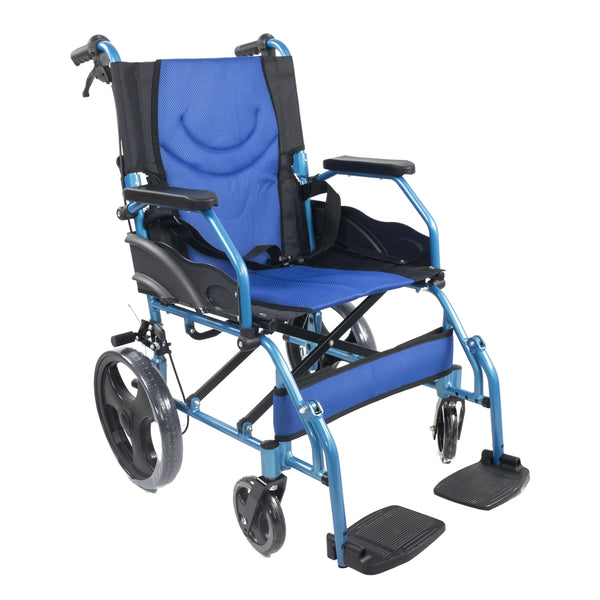 Sedia a rotelle | Pieghevole | Alluminio | Poggiapiedi removibile | Blu | Pirámide | Mobiclinic