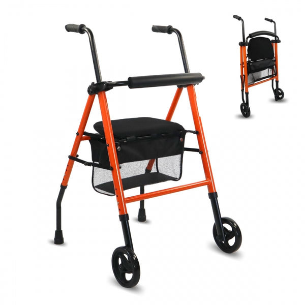 Girello per anziani | Acciaio | Piegabile | Sedile e schienale | 2 ruote | Cesta | Premium | Nerón | Mobiclinic