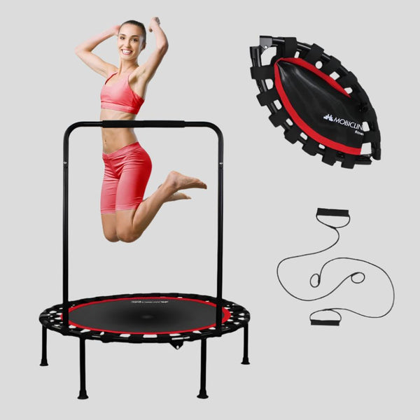 Trampolino fitness rotondo |Pieghevole |Max 150kg |Bracciolo regolabile |Staccabile | 101x101x118cm |Kangumobi |Mobiclinic