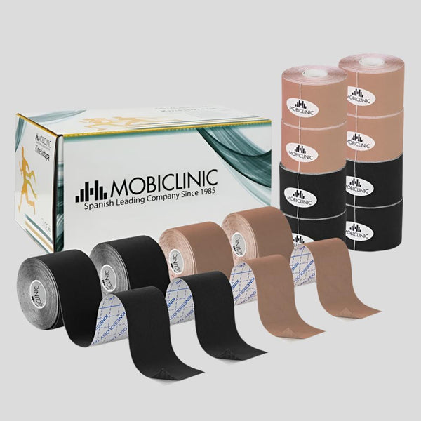 Confezione da 2 Kinesiotape | Nero e beige | Bendaggio neuromuscolare | 5mx5cm | Mobitape | Mobiclinic