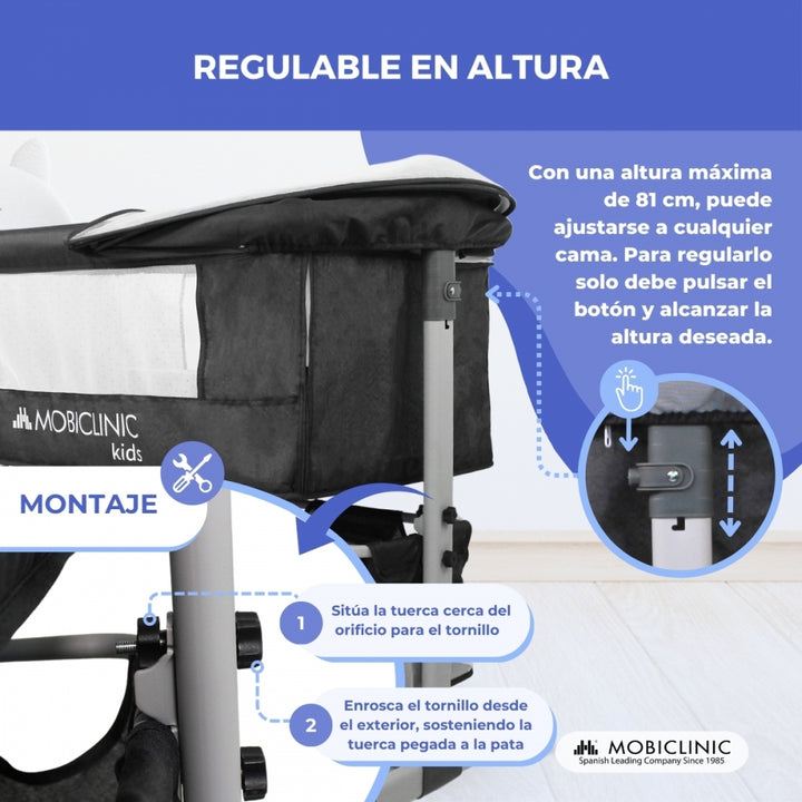 Lettino 3 In 1 Mobiclinic Night - Co-sleeping, Dondolo, Regolabile In Altezza, Con Ruote E Zanzariera | Fino A 20 Kg - Foto 10