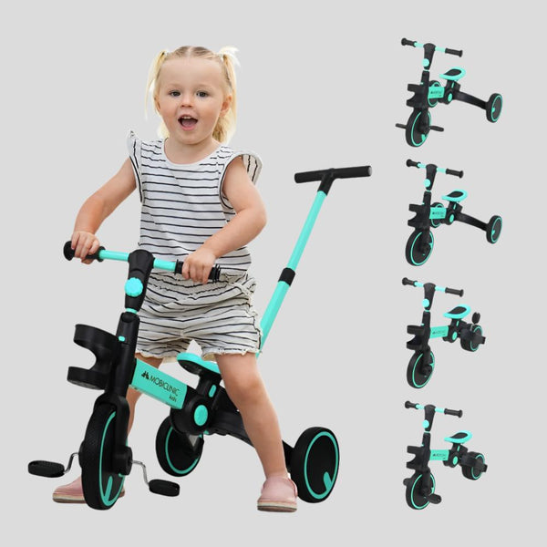 Triciclo 5 in 1 | Evolutivo | Sedile manubrio regolabile |Max 25kg | Leggero | 1 anno e mezzo-5 anni | Blu | Chase | Mobiclinic