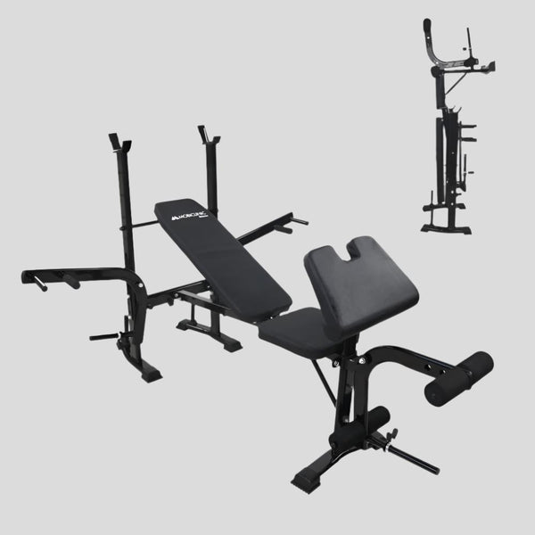 Panca Multifunzione |Mod PRESSFIT | Acciaio | Pieghevole | Regolabile | Supporto per barre | 140x170x110cm | 250kg | |Mobiclinic