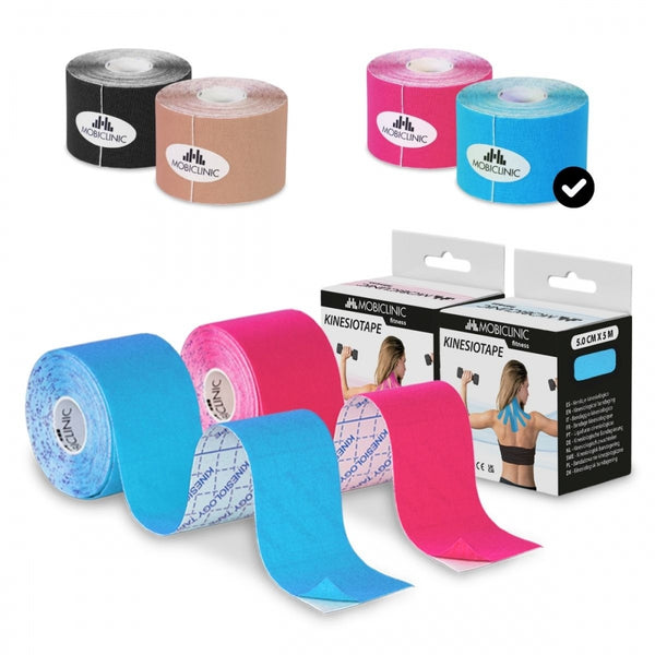 Confezione da 2 Kinesiotape | Rosa e Blu | Bendaggio neuromuscolare | 5mx5cm | Mobitape | Mobiclinic