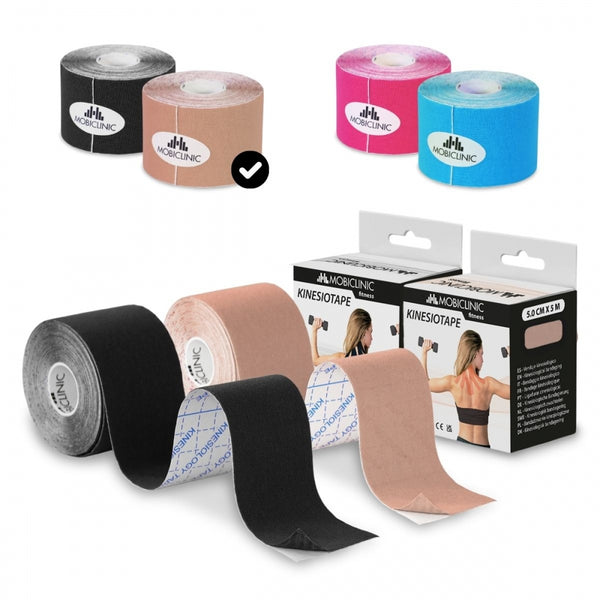 Confezione da 2 Kinesiotape | Nero e beige | Bendaggio neuromuscolare | 5mx5cm | Mobitape | Mobiclinic