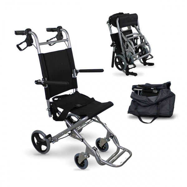 Silla de ruedas | Tránsito | Asiento 34 cm | Plegable | Aluminio | Ruedas pequeñas | Frenos Manetas | Neptuno | Mobiclinic