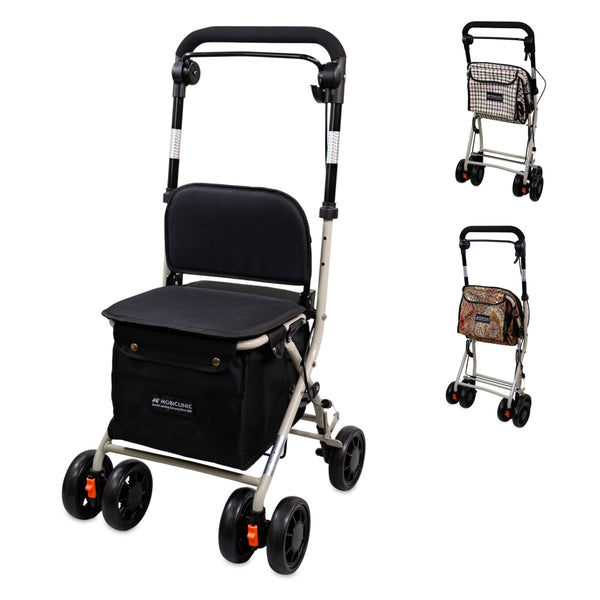 Carrello spesa deambulatore per anziani| 4 ruote | Pieghevole | Con borsa | Con freni| Nero | Coliseo | Mobiclinic
