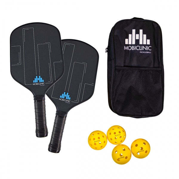 Set da pickleball | 2 racchette in fibra di vetro | 4 palline | Borsa per il trasporto | Grip antiscivolo | Mobiall | Mobiclinic