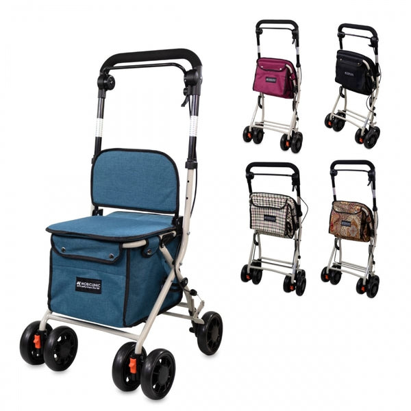 Carro de la compra andador | 4 ruedas | Hasta 120 Kg | Plegable | Con bolsa | Sistema de frenado | Azul | Coliseo | Mobiclinic
