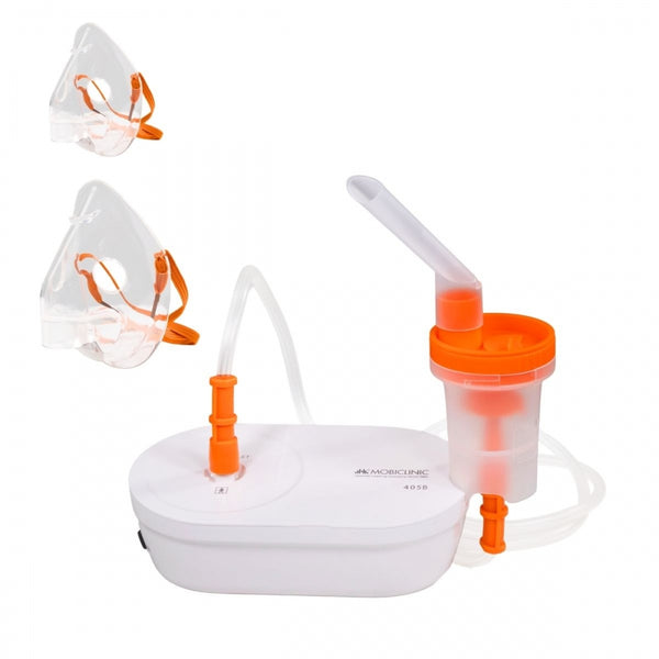 Nebulizzatore ad aria compressa | 2 maschere + boccaglio | Silenzioso | USB | Portatile e leggero | Nebumobi2 | Mobiclinic
