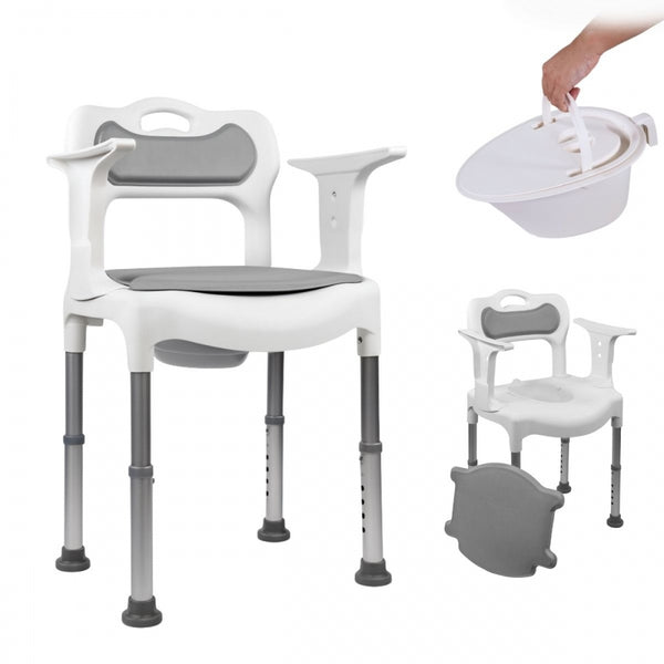 Silla de baño con orinal | Regulable en altura | Asiento y respaldo acolchados | Antideslizante | 3500 ml | Guido | Mobiclinic
