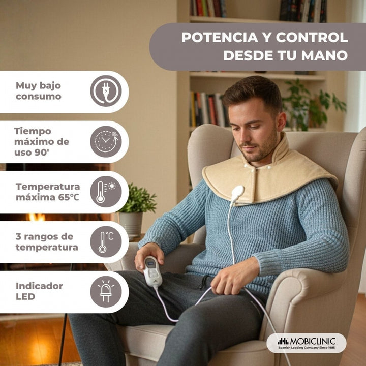 Cuscino Riscaldante Elettrico 30x60 Cm Con Spegnimento Automatico - 9 Livelli, Umido/Asciutto, LCD, Lavabile