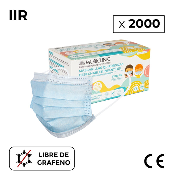 2000 Mascherine chirurgiche per bambini IIR (o taglia XS per adulti) | Monouso| 3 strati | 40 scatole da 50 unità| Mobiclinic