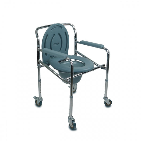 Sedia wc | Sedia a rotelle con wc | Coperchio | Sedile e braccioli imbottiti | Acciaio cromato | Muelle | Mobiclinic