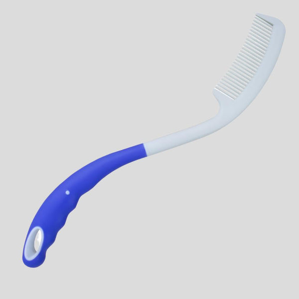 Pettine manico lungo | Ausili per disabili | Con manico | 38 cm | Plastica | Bianco e azzurro |